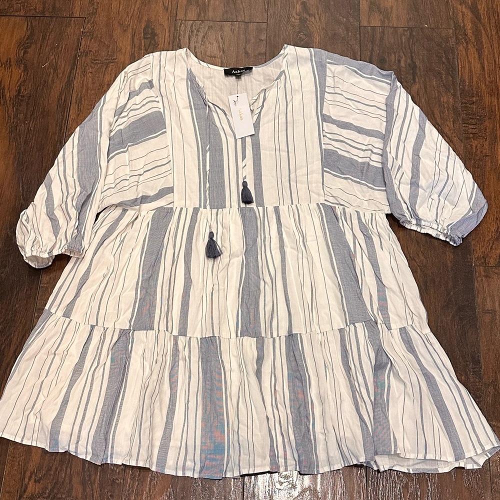 Blue and White Stripped Mini Dress